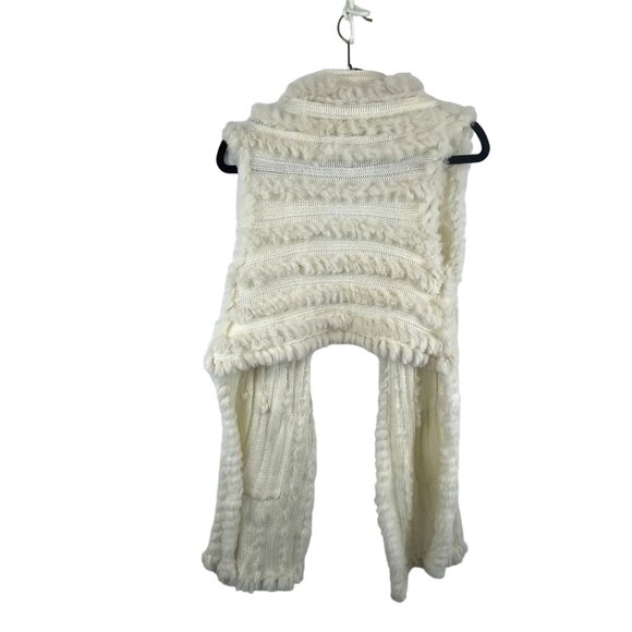 Love Token Women M Ivory Rabbit Fur & Acrylic Knit Vest Scarf Combo With Pockets - Picture 3 of 9